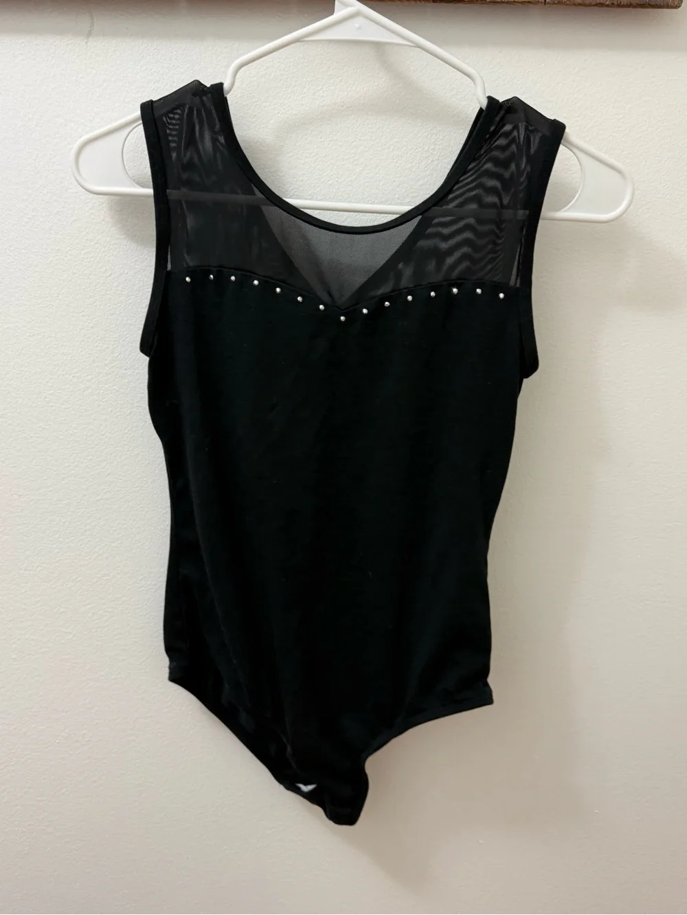 Cat & Jack XL 14-16. Black Mesh Panel Studded Leotard